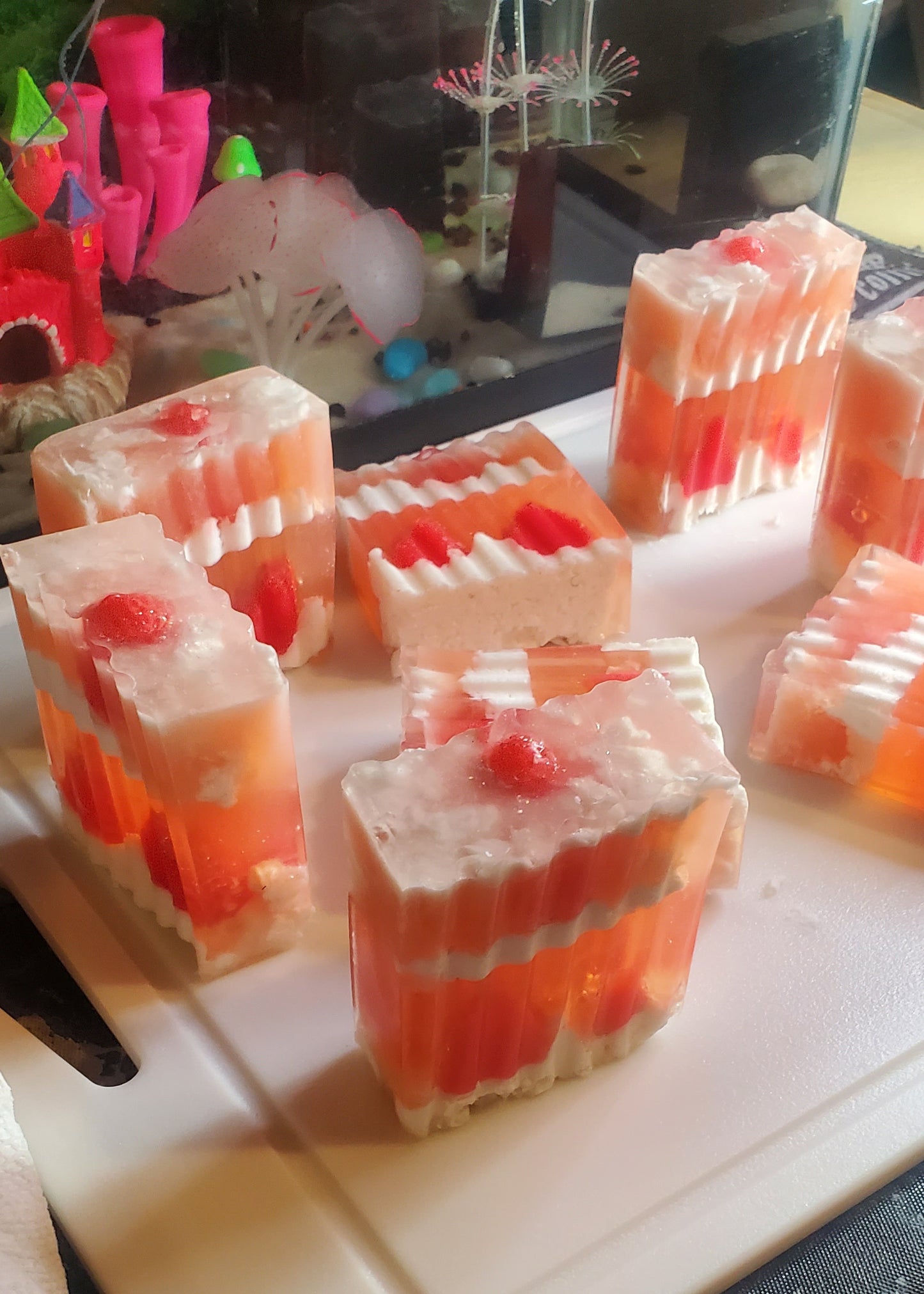 Strawberry Crème Drip 🍓 | Luxury Handmade Shea Butter & Glycerin Soap Bar | Embedded Strawberry Design