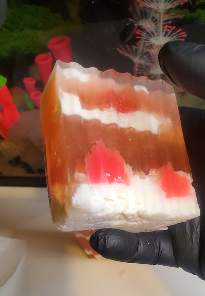 Strawberry Crème Drip 🍓 | Luxury Handmade Shea Butter & Glycerin Soap Bar | Embedded Strawberry Design