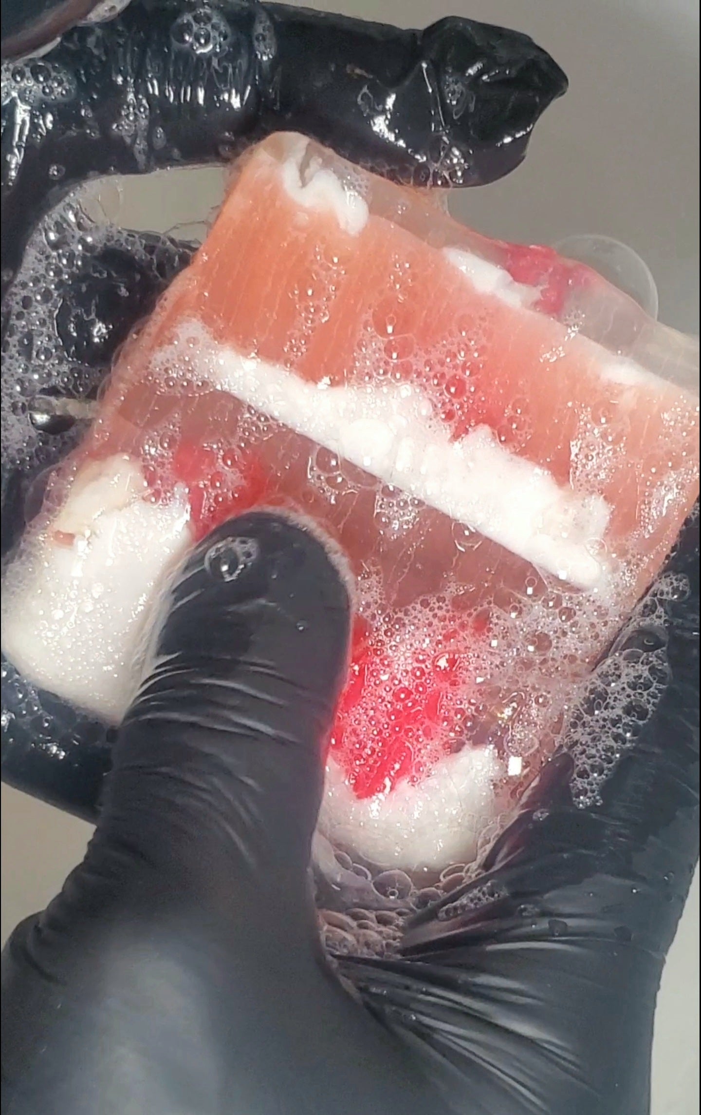 Strawberry Crème Drip 🍓 | Luxury Handmade Shea Butter & Glycerin Soap Bar | Embedded Strawberry Design